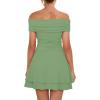 imageKaximil Womens Off The Shoulder Mini Dress Ruffle Hem Ruched Corset Short Cocktail Party DressesPea Green