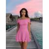 imageKaximil Womens Off The Shoulder Mini Dress Ruffle Hem Ruched Corset Short Cocktail Party DressesPink