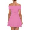 imageKaximil Womens Off The Shoulder Mini Dress Ruffle Hem Ruched Corset Short Cocktail Party DressesPink
