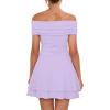 imageKaximil Womens Off The Shoulder Mini Dress Ruffle Hem Ruched Corset Short Cocktail Party DressesPurple