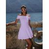 imageKaximil Womens Off The Shoulder Mini Dress Ruffle Hem Ruched Corset Short Cocktail Party DressesPurple