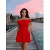 imageKaximil Womens Off The Shoulder Mini Dress Ruffle Hem Ruched Corset Short Cocktail Party DressesRed