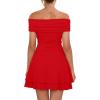 imageKaximil Womens Off The Shoulder Mini Dress Ruffle Hem Ruched Corset Short Cocktail Party DressesRed