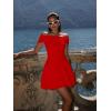 imageKaximil Womens Off The Shoulder Mini Dress Ruffle Hem Ruched Corset Short Cocktail Party DressesRed