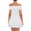 imageKaximil Womens Off The Shoulder Mini Dress Ruffle Hem Ruched Corset Short Cocktail Party DressesWhite