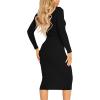 imageKaximil Womens Ribbed Basic Casual Midi Dress Long Sleeve Bodycon Ruched Club DressesBlack