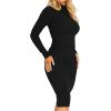 imageKaximil Womens Ribbed Basic Casual Midi Dress Long Sleeve Bodycon Ruched Club DressesBlack