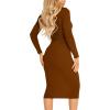imageKaximil Womens Ribbed Basic Casual Midi Dress Long Sleeve Bodycon Ruched Club DressesCoffee