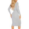 imageKaximil Womens Ribbed Basic Casual Midi Dress Long Sleeve Bodycon Ruched Club DressesGray