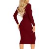 imageKaximil Womens Ribbed Basic Casual Midi Dress Long Sleeve Bodycon Ruched Club DressesWine Red