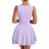 imageKaximil Womens Ruffle Hem Boat Neck Mini Dress Sleeveless Ruched Corset Short Party DressesPurple