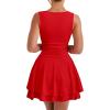 imageKaximil Womens Ruffle Hem Boat Neck Mini Dress Sleeveless Ruched Corset Short Party DressesRed