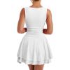imageKaximil Womens Ruffle Hem Boat Neck Mini Dress Sleeveless Ruched Corset Short Party DressesWhite