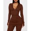 imageKaximil Womens Sexy 2 Piece Outfits Sweatsuits Half Zip Tracksuit Long Sleeve Ribbed Legging Pants SetCoffee