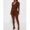 imageKaximil Womens Sexy 2 Piece Outfits Sweatsuits Half Zip Tracksuit Long Sleeve Ribbed Legging Pants SetCoffee