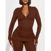 imageKaximil Womens Sexy 2 Piece Outfits Sweatsuits Half Zip Tracksuit Long Sleeve Ribbed Legging Pants SetCoffee