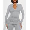 imageKaximil Womens Sexy 2 Piece Outfits Sweatsuits Half Zip Tracksuit Long Sleeve Ribbed Legging Pants SetGrey