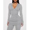 imageKaximil Womens Sexy 2 Piece Outfits Sweatsuits Half Zip Tracksuit Long Sleeve Ribbed Legging Pants SetGrey