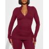 imageKaximil Womens Sexy 2 Piece Outfits Sweatsuits Half Zip Tracksuit Long Sleeve Ribbed Legging Pants SetWine Red