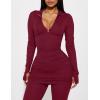 imageKaximil Womens Sexy 2 Piece Outfits Sweatsuits Half Zip Tracksuit Long Sleeve Ribbed Legging Pants SetWine Red