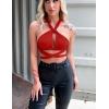 imageKaximil Womens Sexy Backless Cami Sleeveless Self Tie Criss Cross Halter Crop Tank TopRed