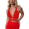 imageKaximil Womens Sexy Backless Cami Sleeveless Self Tie Criss Cross Halter Crop Tank TopRed
