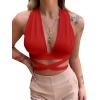 imageKaximil Womens Sexy Backless Cami Sleeveless Self Tie Criss Cross Halter Crop Tank TopRed
