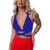 imageKaximil Womens Sexy Backless Cami Sleeveless Self Tie Criss Cross Halter Crop Tank TopRoyal Blue
