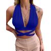 imageKaximil Womens Sexy Backless Cami Sleeveless Self Tie Criss Cross Halter Crop Tank TopRoyal Blue
