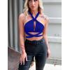 imageKaximil Womens Sexy Backless Cami Sleeveless Self Tie Criss Cross Halter Crop Tank TopRoyal Blue