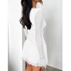 imageKaximil Womens Sexy Bodycon Mesh Long Sleeve Square Neck Slit Party Short Mini DressWhite