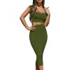 imageKaximil Womens Sexy Bodycon Midi Club Dresses Basic Casual 2 Piece Outfits Crop Top Skirt SetArmy Green