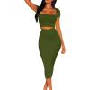 imageKaximil Womens Sexy Bodycon Midi Club Dresses Basic Casual 2 Piece Outfits Crop Top Skirt SetArmy Green