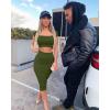 imageKaximil Womens Sexy Bodycon Midi Club Dresses Basic Casual 2 Piece Outfits Crop Top Skirt SetArmy Green