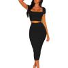imageKaximil Womens Sexy Bodycon Midi Club Dresses Basic Casual 2 Piece Outfits Crop Top Skirt SetBlack