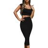 imageKaximil Womens Sexy Bodycon Midi Club Dresses Basic Casual 2 Piece Outfits Crop Top Skirt SetBlack