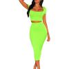 imageKaximil Womens Sexy Bodycon Midi Club Dresses Basic Casual 2 Piece Outfits Crop Top Skirt SetFluo Green