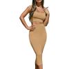 imageKaximil Womens Sexy Bodycon Midi Club Dresses Basic Casual 2 Piece Outfits Crop Top Skirt SetKhaki