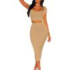 imageKaximil Womens Sexy Bodycon Midi Club Dresses Basic Casual 2 Piece Outfits Crop Top Skirt SetKhaki