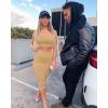 imageKaximil Womens Sexy Bodycon Midi Club Dresses Basic Casual 2 Piece Outfits Crop Top Skirt SetKhaki