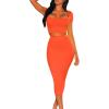imageKaximil Womens Sexy Bodycon Midi Club Dresses Basic Casual 2 Piece Outfits Crop Top Skirt SetOrange