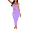 imageKaximil Womens Sexy Bodycon Midi Club Dresses Basic Casual 2 Piece Outfits Crop Top Skirt SetPurple