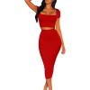 imageKaximil Womens Sexy Bodycon Midi Club Dresses Basic Casual 2 Piece Outfits Crop Top Skirt SetRed