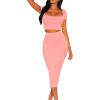 imageKaximil Womens Sexy Bodycon Midi Club Dresses Basic Casual 2 Piece Outfits Crop Top Skirt SetWater Pink