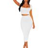 imageKaximil Womens Sexy Bodycon Midi Club Dresses Basic Casual 2 Piece Outfits Crop Top Skirt SetWhite
