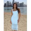 imageKaximil Womens Sexy Bodycon Ruched Square Neck Midi Dresses Elegant Sleeveless Ruffle Cocktail Party DressBabyblue