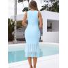 imageKaximil Womens Sexy Bodycon Ruched Square Neck Midi Dresses Elegant Sleeveless Ruffle Cocktail Party DressBabyblue