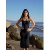 imageKaximil Womens Sexy Bodycon Ruched Square Neck Midi Dresses Elegant Sleeveless Ruffle Cocktail Party DressBlack