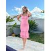 imageKaximil Womens Sexy Bodycon Ruched Square Neck Midi Dresses Elegant Sleeveless Ruffle Cocktail Party DressPink