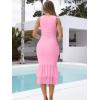 imageKaximil Womens Sexy Bodycon Ruched Square Neck Midi Dresses Elegant Sleeveless Ruffle Cocktail Party DressPink